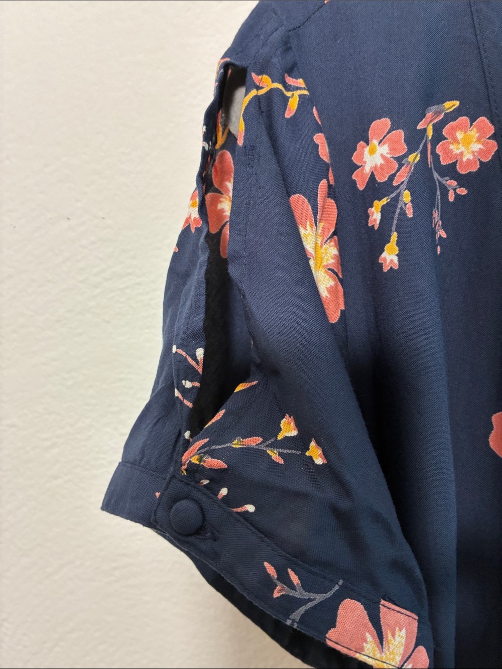 Roxy Navy Floral Wrap Dress with Pink and Coral Accents - Picture 4 of 9